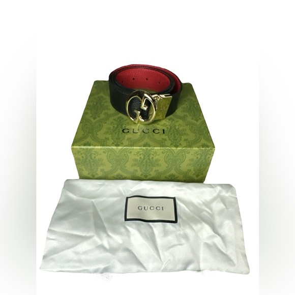 39 GUCCI Reversible Belt 80/32  Black Red Leather Full set - Picture 8 of 9